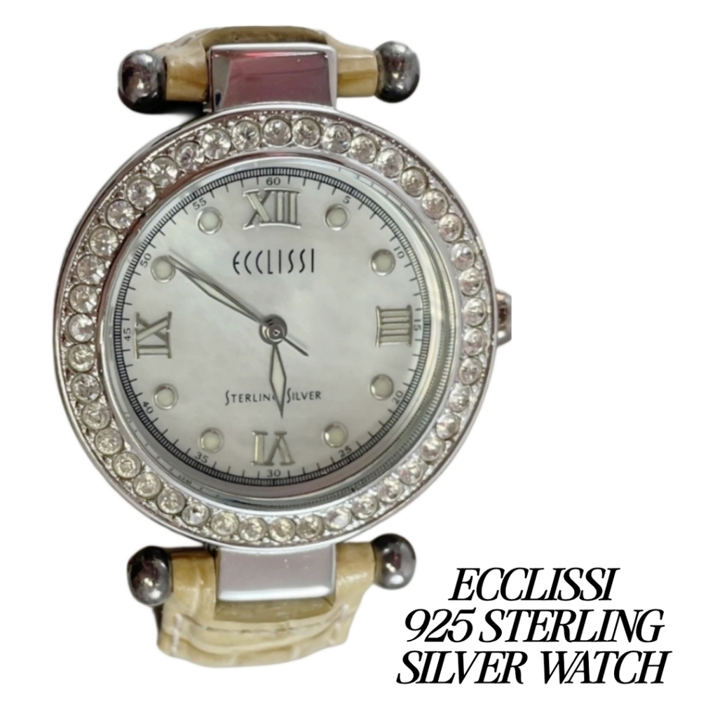 ECCLISSI 925 STERLING SILVER WATCH. VTG EXCELLENT Original Ecclissi Leather Band - Picture 8 of 14
